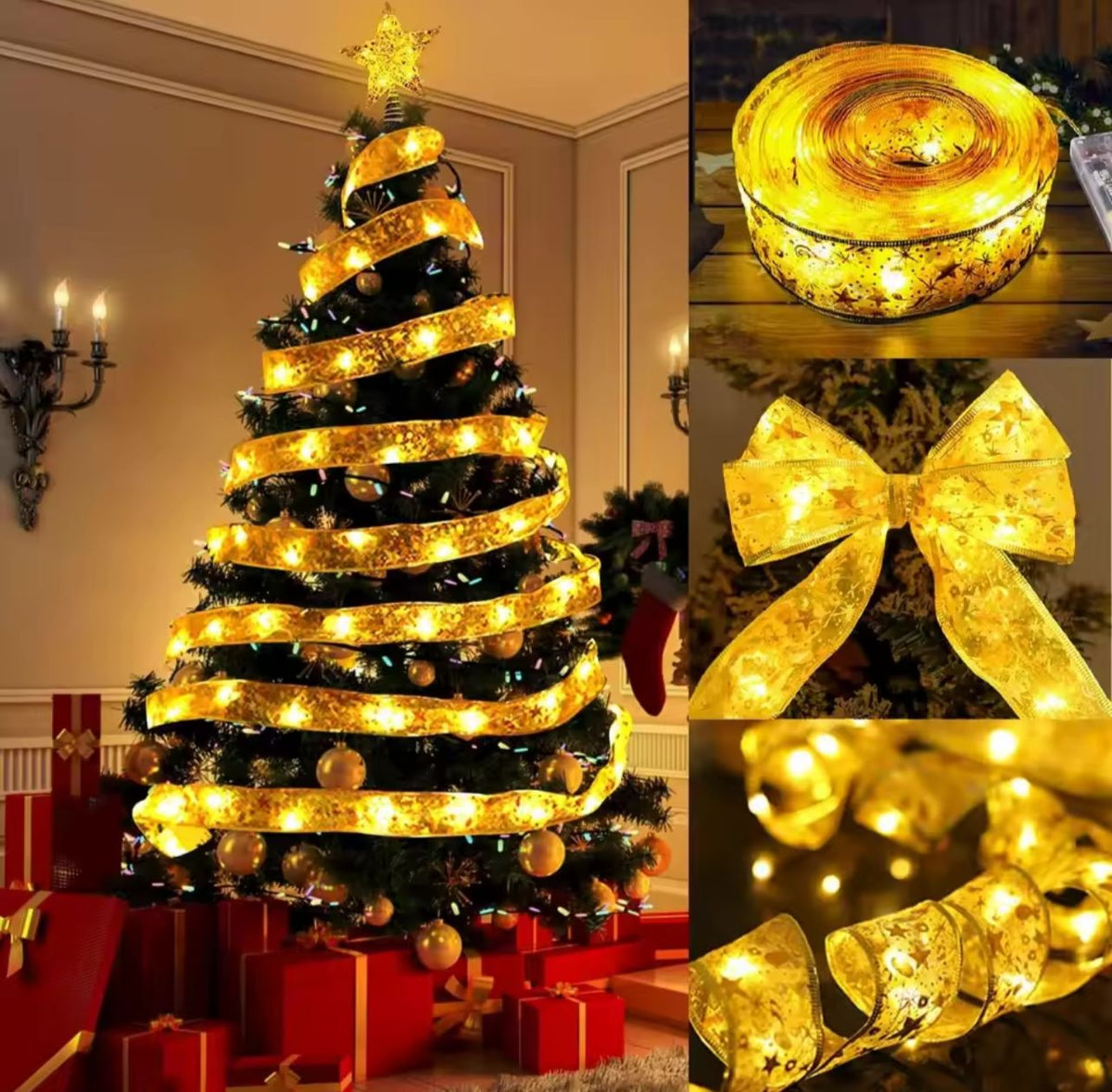 Fita de Led Dourado Decoração Árvore de Natal 3 Metros